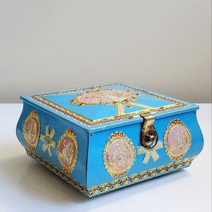 💛SOLD💛 Antique French Blue Embossed Tin Biscuit Box